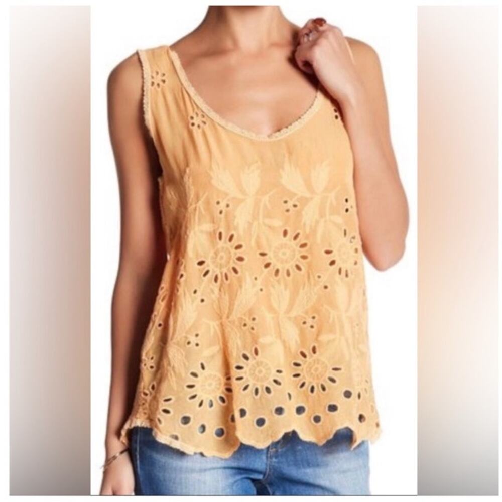 Johnny Was Eyelet Embroidered Tank Boho Mustard XS 2000s